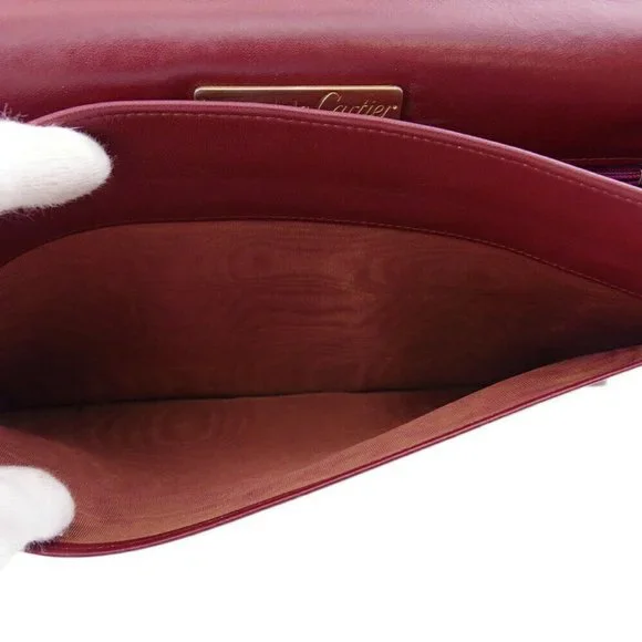 Cartier Clutch Bag Mastline Bordeaux Leather Auth Used T19324